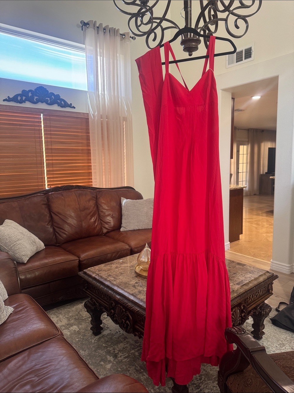 Manila Grace Elegant Red/Pink Sleeveless Maxi Dress with V-Neck